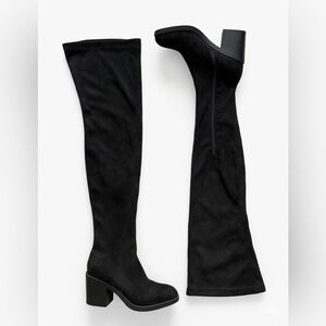 🆕 Topshop | Black Over-the-Knee Stretch Faux Suede Block Heel Boots